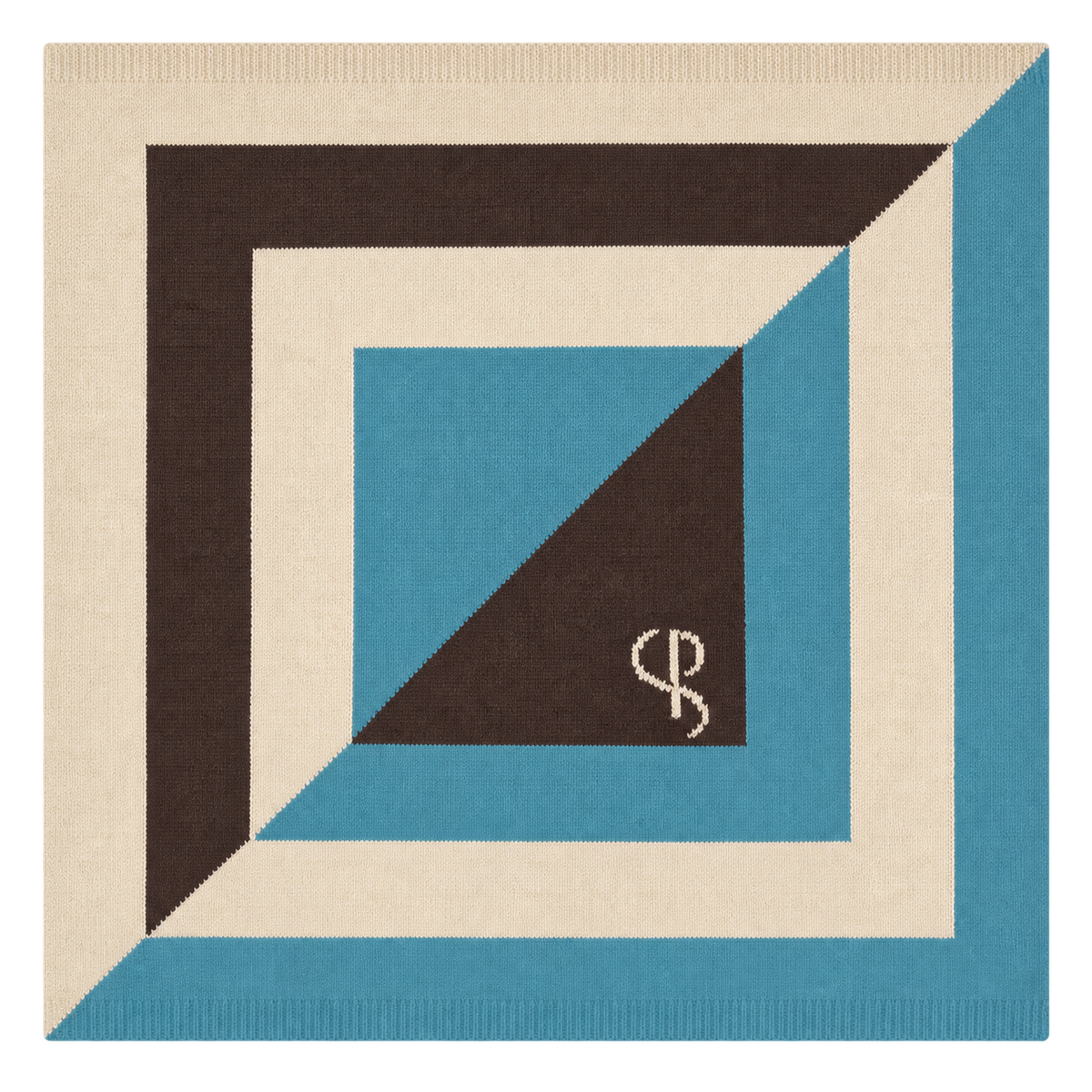 AGRA Forest cashmere square scarf, ecru, chocolate brown and turquoise