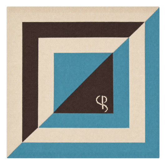 AGRA Forest cashmere square scarf, ecru, chocolate brown and turquoise