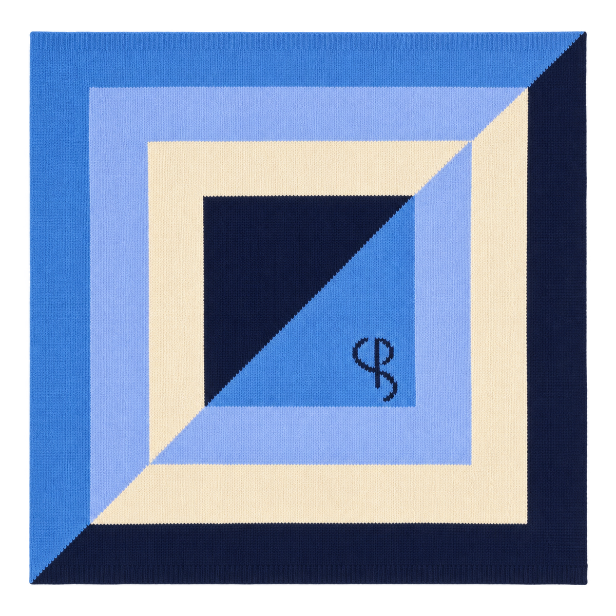 AGRA Sky cashmere square scarf, blue, sky blue, ecru and navy
