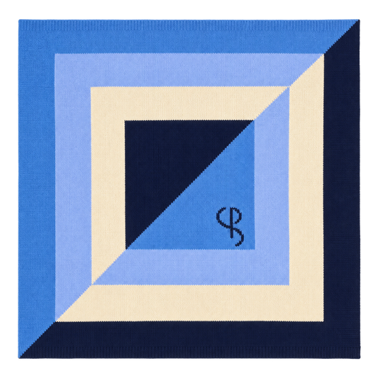 AGRA Sky cashmere square scarf, blue, sky blue, ecru and navy